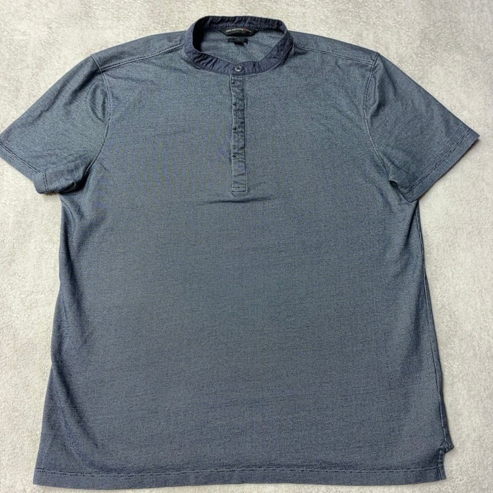 John Varvatos USA Henley Shirt Mens Large Luxe Cotton Band Collar Blue